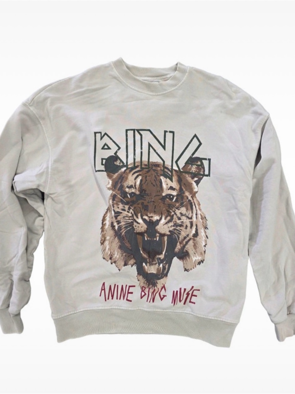 Anine Bing Cream Crewneck Sweatshirt with Brown Tiger Graphic